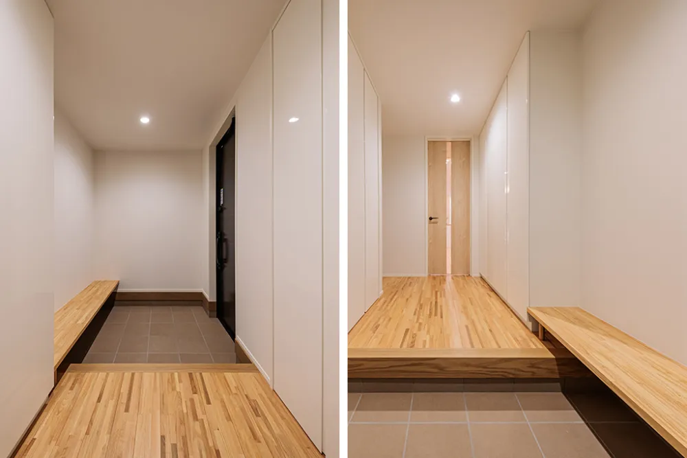 玄関に静かに寄り添う、造作ベンチ