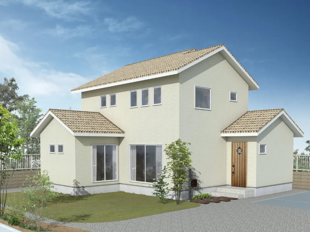 ブラウンの瓦屋根×白壁の上品な外観デザイン